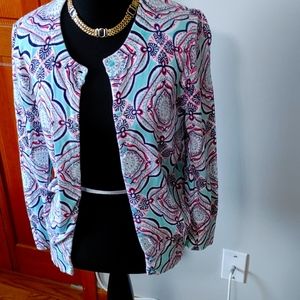 Like new Crown and Ivy mint, pink, navy and white colored sweater